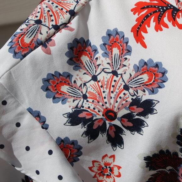 Como Vintage Floral Polka Dot Print Short Sleeve Blouse Size Large - Picture 8 of 11